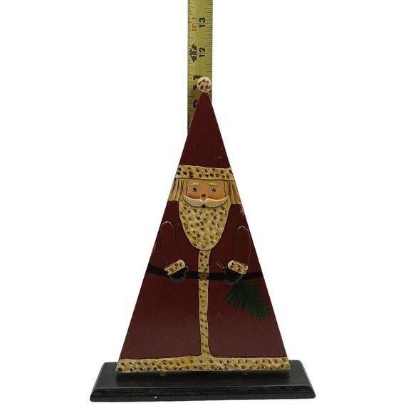 Primitive Painted Santa Triangle Christmas Decoration Mantel or Shelf Sitter - Picture 7 of 8
